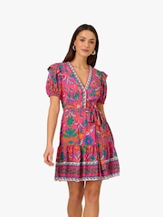Adrianna  by Adrianna Papell Pink Printed Short Flounce Dress - Image 1 of 6