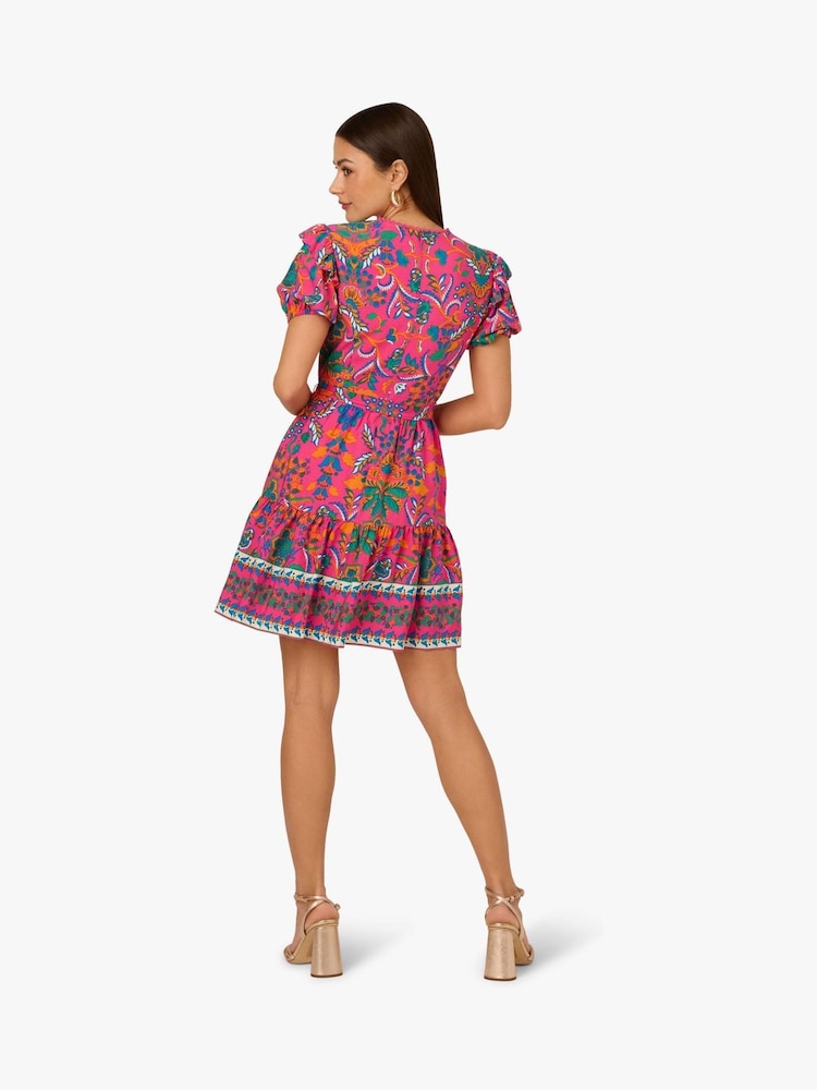 Adrianna  by Adrianna Papell Pink Printed Short Flounce Dress - Image 2 of 6