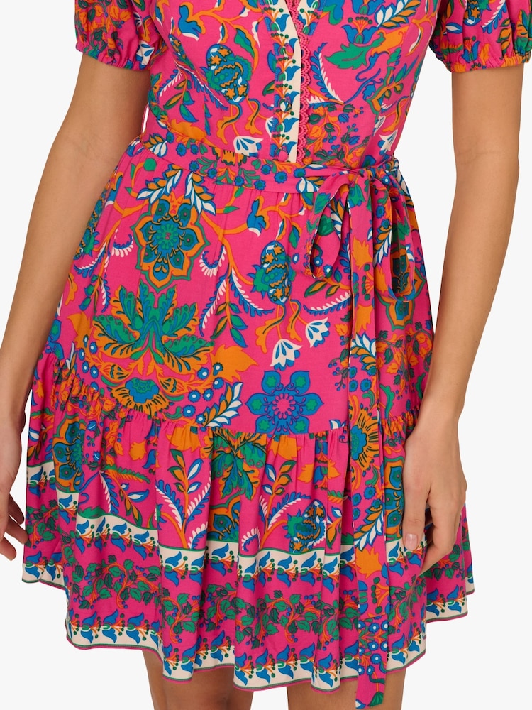 Adrianna  by Adrianna Papell Pink Printed Short Flounce Dress - Image 5 of 6