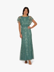 Adrianna Papell Green Beaded Blouson Long Dress - Image 1 of 6