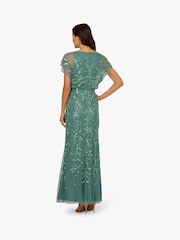 Adrianna Papell Green Beaded Blouson Long Dress - Image 2 of 6