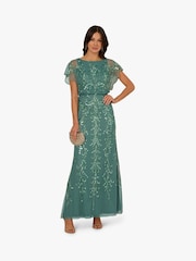 Adrianna Papell Green Beaded Blouson Long Dress - Image 3 of 6