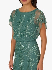 Adrianna Papell Green Beaded Blouson Long Dress - Image 4 of 6