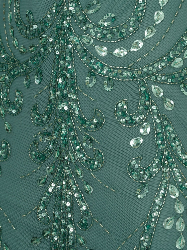 Adrianna Papell Green Beaded Blouson Long Dress - Image 6 of 6