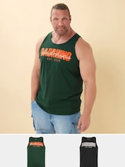 BadRhino Big & Tall Green Slogan 100% Cotton Vests 2 Pack - Image 1 of 8