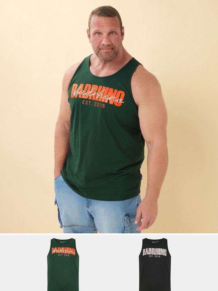 BadRhino Big & Tall Green Slogan 100% Cotton Vests 2 Pack - Image 1 of 8