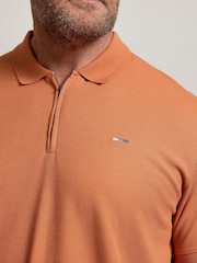 BadRhino Big & Tall Orange Waffle Texture Zip 100% Cotton Polo Shirt - Image 4 of 6