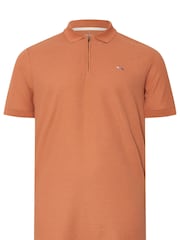 BadRhino Big & Tall Orange Waffle Texture Zip 100% Cotton Polo Shirt - Image 5 of 6
