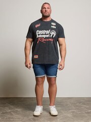 BadRhino Big & Tall Black Acid Wash Castrol 100% Cotton T-Shirt - Image 3 of 6