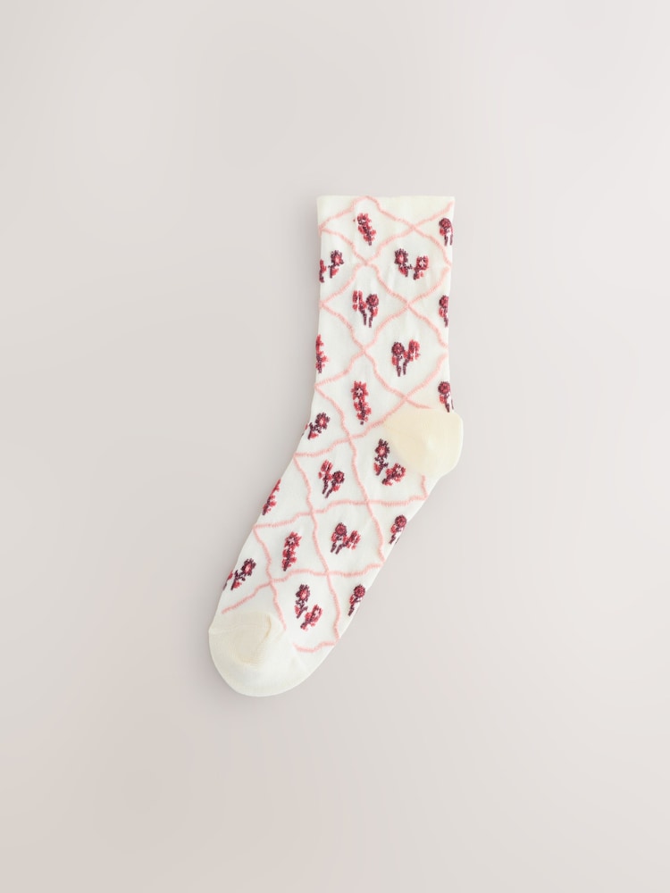 Pink Floral Texture Ankle Socks 4 Pack - Image 2 of 7