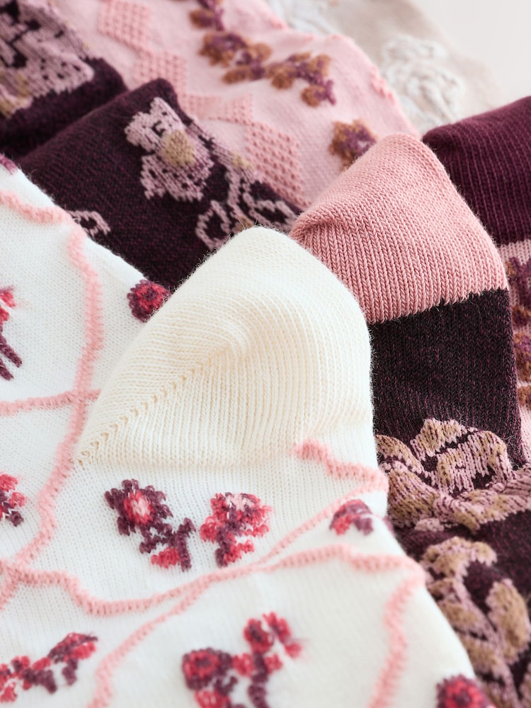Pink Floral Texture Ankle Socks 4 Pack - Image 7 of 7