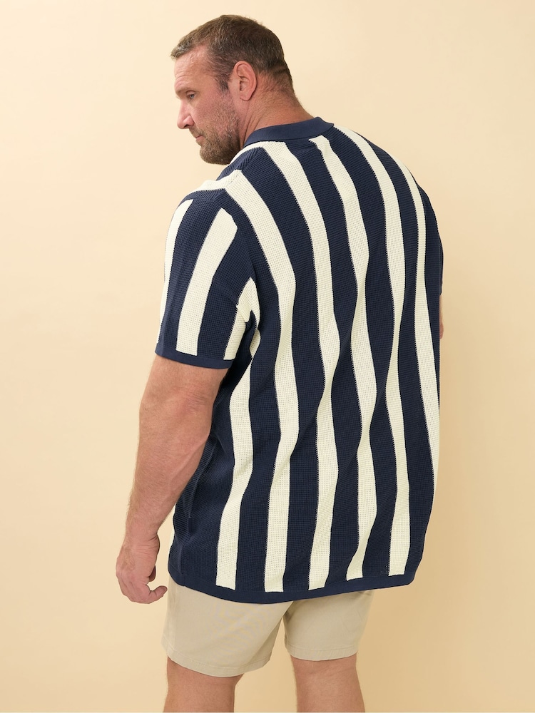 أزرق - BadRhino Big & Tall Stripe Knitted 100% Cotton Shirt - صورة 2 من 3