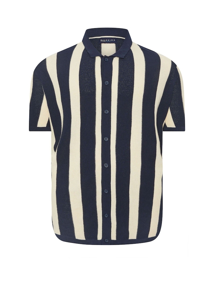 BadRhino Big & Tall Blue Stripe Knitted 100% Cotton Shirt - Image 5 of 5