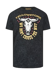 BadRhino Big & Tall Black Acid Wash Yellowstone 100% Cotton T-Shirt - Image 1 of 2