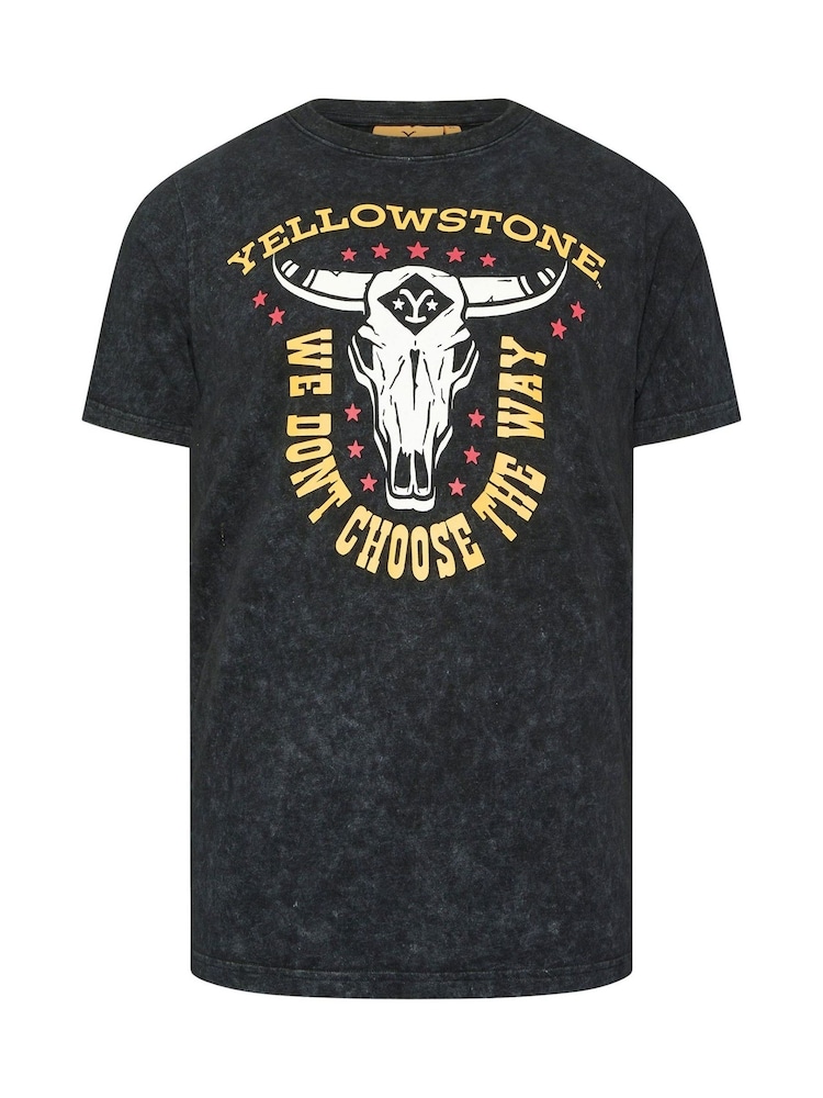 BadRhino Big & Tall Black Acid Wash Yellowstone 100% Cotton T-Shirt - Image 1 of 2