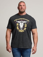 BadRhino Big & Tall Black Acid Wash Yellowstone 100% Cotton T-Shirt - Image 5 of 8