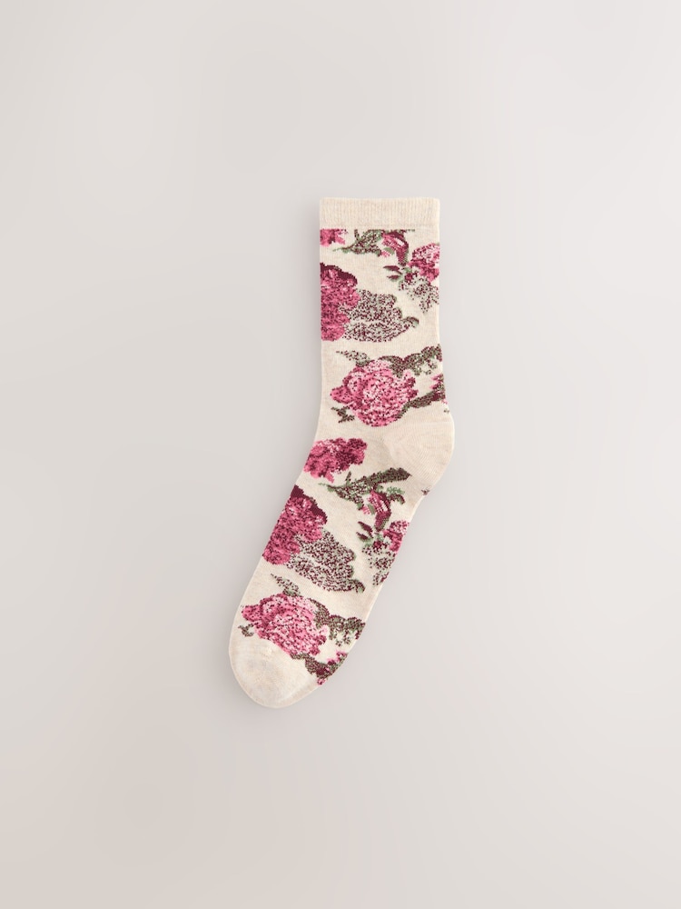 Oatmeal/Pink Tapestry Floral - Pack de 2 pares de calcetines tobilleros - Imagen 2 de 5