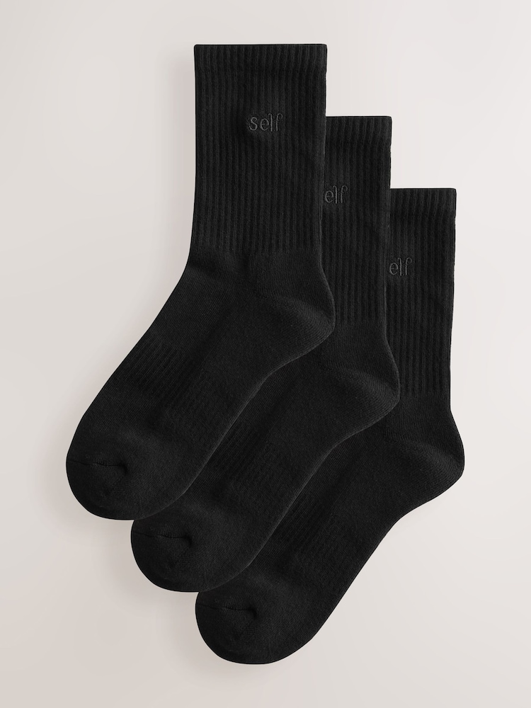 self. Black 3 Pack Cushion Sole Lounge Ankle Socks 3 Pack - Image 1 of 6 self. Black 3 Pack Cushion Sole Lounge Ankle Socks 3 Pack - Image 1 of 6