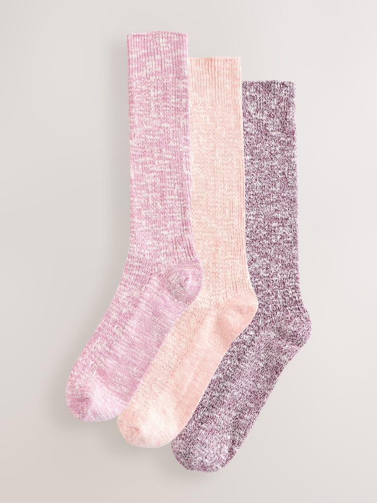 Pink Cotton Slub Slouchy Ankle Socks 3 Pack - Image 1 of 6
