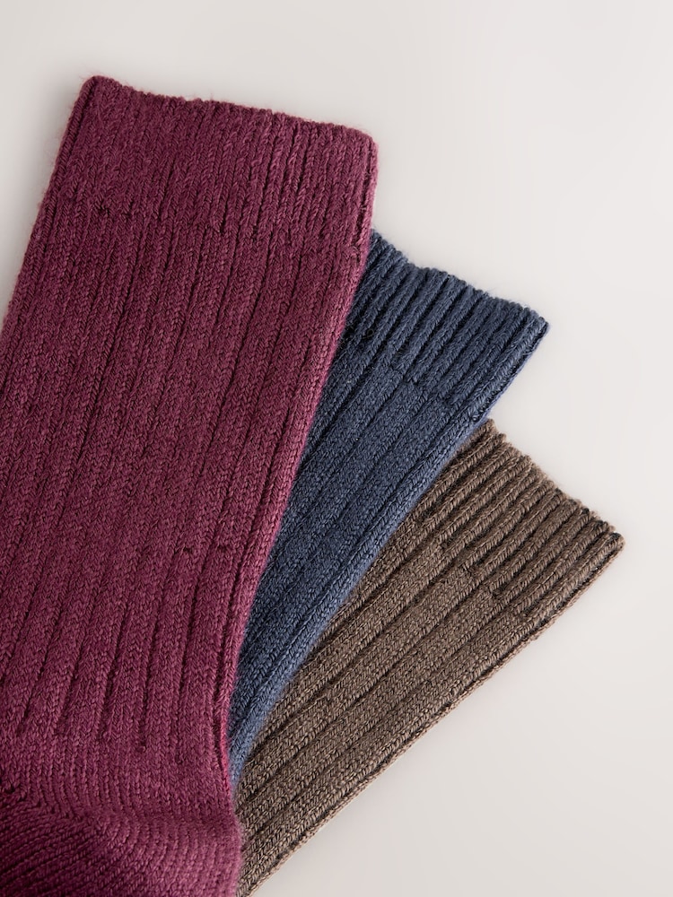 Navy/Berry/Choc Warm Handle Ribbed Ankle Socks 3 Pack - Image 6 of 6