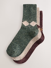 Berry/Green/Neutral Argyle - Containing Wool Ankle Socks 3 Pack - Imagen 1 de 6