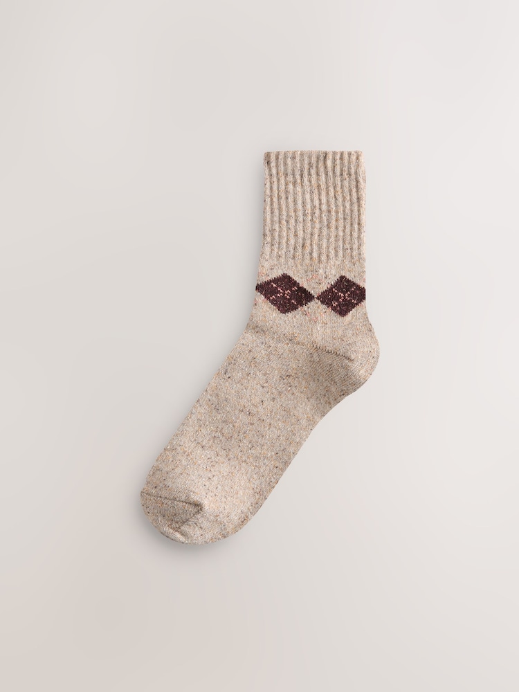Berry/Green/Neutral Argyle - Containing Wool Ankle Socks 3 Pack - Imagen 2 de 6
