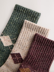 Berry/Green/Neutral Argyle - Containing Wool Ankle Socks 3 Pack - Imagen 5 de 6