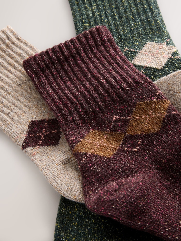 Berry/Green/Neutral Argyle - Containing Wool Ankle Socks 3 Pack - Imagen 6 de 6