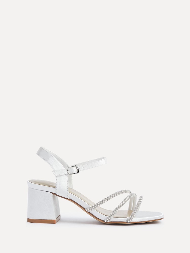 Linzi Cream Bridal Wide Fit Mariah Open Back Heels With Diamante Triple Front - Image 2 of 6