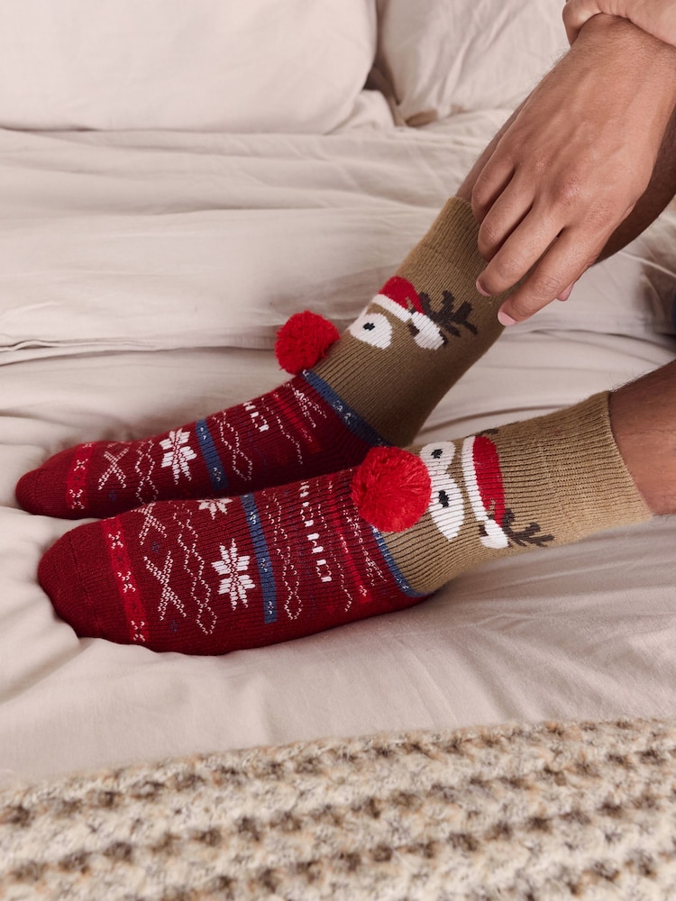 Red/Brown Rudolph Slipper Socks 2 Pack - Image 1 of 2