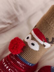 Red/Brown Rudolph Slipper Socks 2 Pack - Image 2 of 2