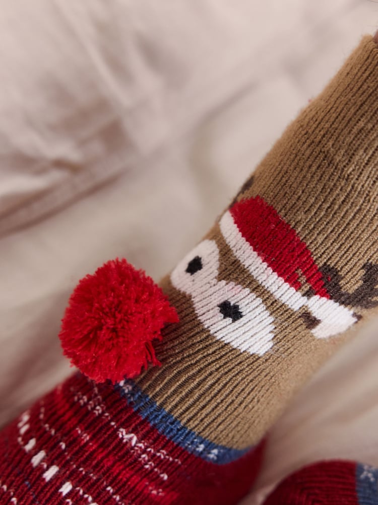 Red/Brown Rudolph Slipper Socks 2 Pack - Image 2 of 2
