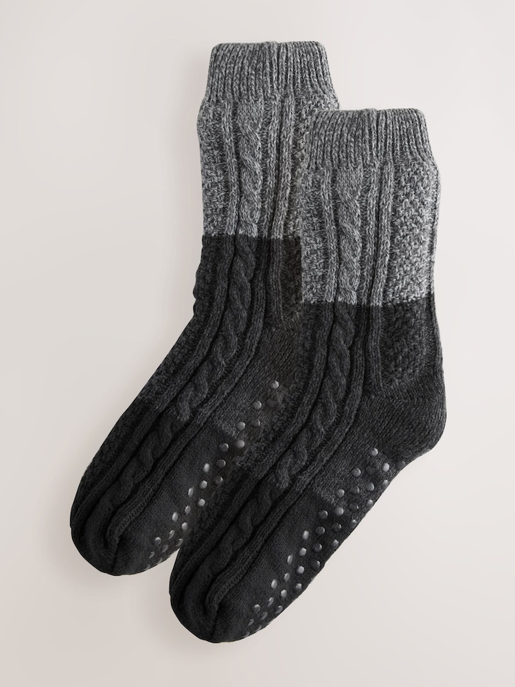 Grey Borg Lined Cable Slipper Socks 2 Pack - Image 1 of 5