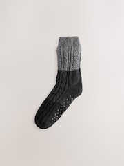Grey Borg Lined Cable Slipper Socks 2 Pack - Image 2 of 5