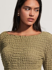 Khaki Green Long Sleeve Textured Top - Image 3 of 6