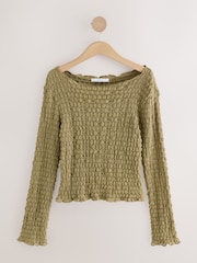 Khaki Green Long Sleeve Textured Top - Image 4 of 6