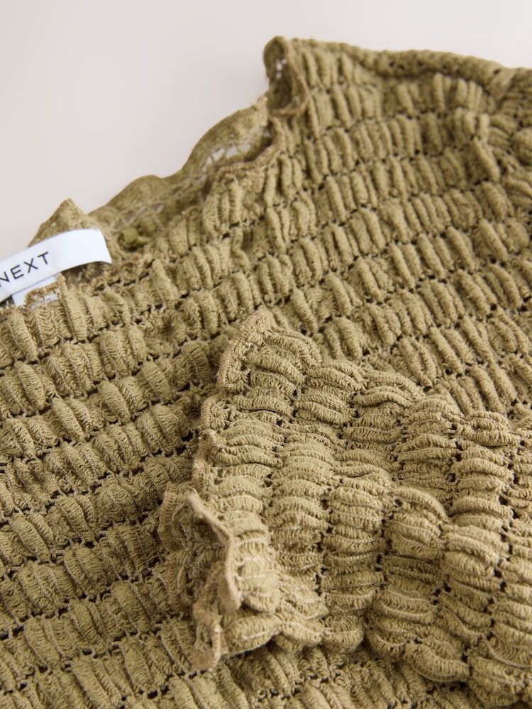 Khaki Green Long Sleeve Textured Top - Image 6 of 6