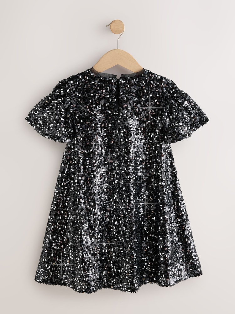 Black Angel Sleeve Sequin Party Dress (3-16yrs) - Image 2 of 4 Black Angel Sleeve Sequin Party Dress (3-16yrs) - Image 2 of 4