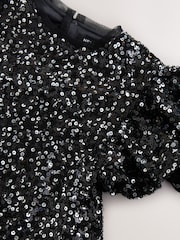 Black Angel Sleeve Sequin Party Dress (3-16yrs) - Image 4 of 4