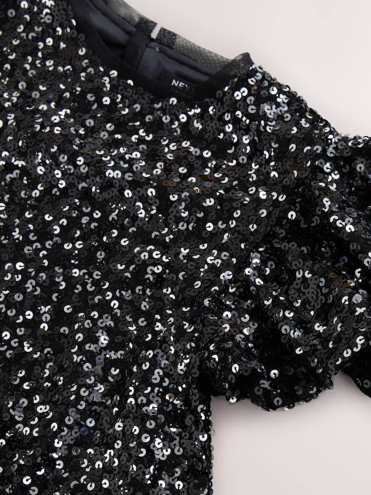 Black Angel Sleeve Sequin Party Dress (3-16yrs) - Image 4 of 4 Black Angel Sleeve Sequin Party Dress (3-16yrs) - Image 4 of 4
