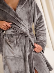 Lipsy Charcoal Grey Super Cosy Midi Dressing Gown - Image 3 of 5