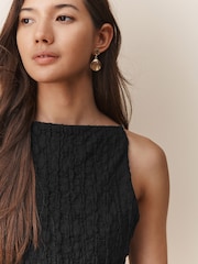 Black Textured Strappy Square Neck Top - Image 4 of 7