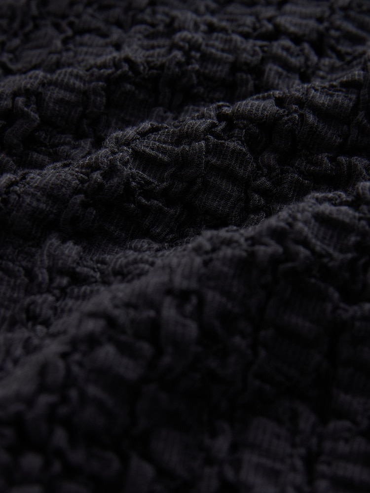 Black Textured Strappy Square Neck Top - Image 7 of 7