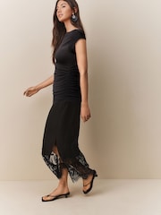 Black Short Sleeve Ruched Detail Jersey T-Shirt - Image 2 of 7