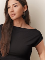 Black Short Sleeve Ruched Detail Jersey T-Shirt - Image 4 of 7