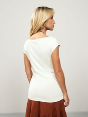 Ecru Short Sleeve Ruched Detail Jersey T-Shirt - Image 2 of 7