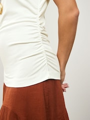 Ecru Short Sleeve Ruched Detail Jersey T-Shirt - Image 4 of 7