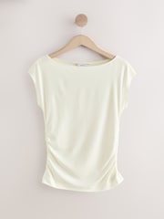 Ecru Short Sleeve Ruched Detail Jersey T-Shirt - Image 5 of 7