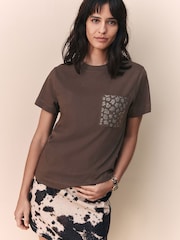 Chocolate Brown Embellished Pocket T-Shirt - Image 1 of 7