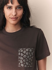 Chocolate Brown Embellished Pocket T-Shirt - Image 4 of 7